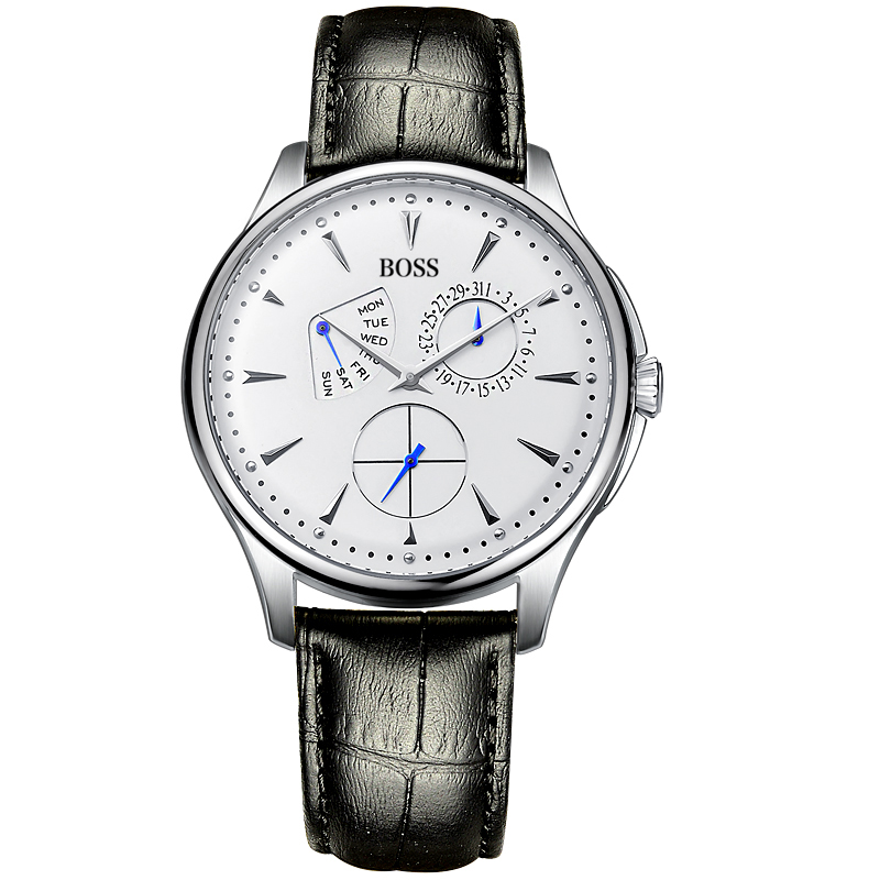 BOSS品牌手表 商务真皮表带多功能男士石英精钢手表