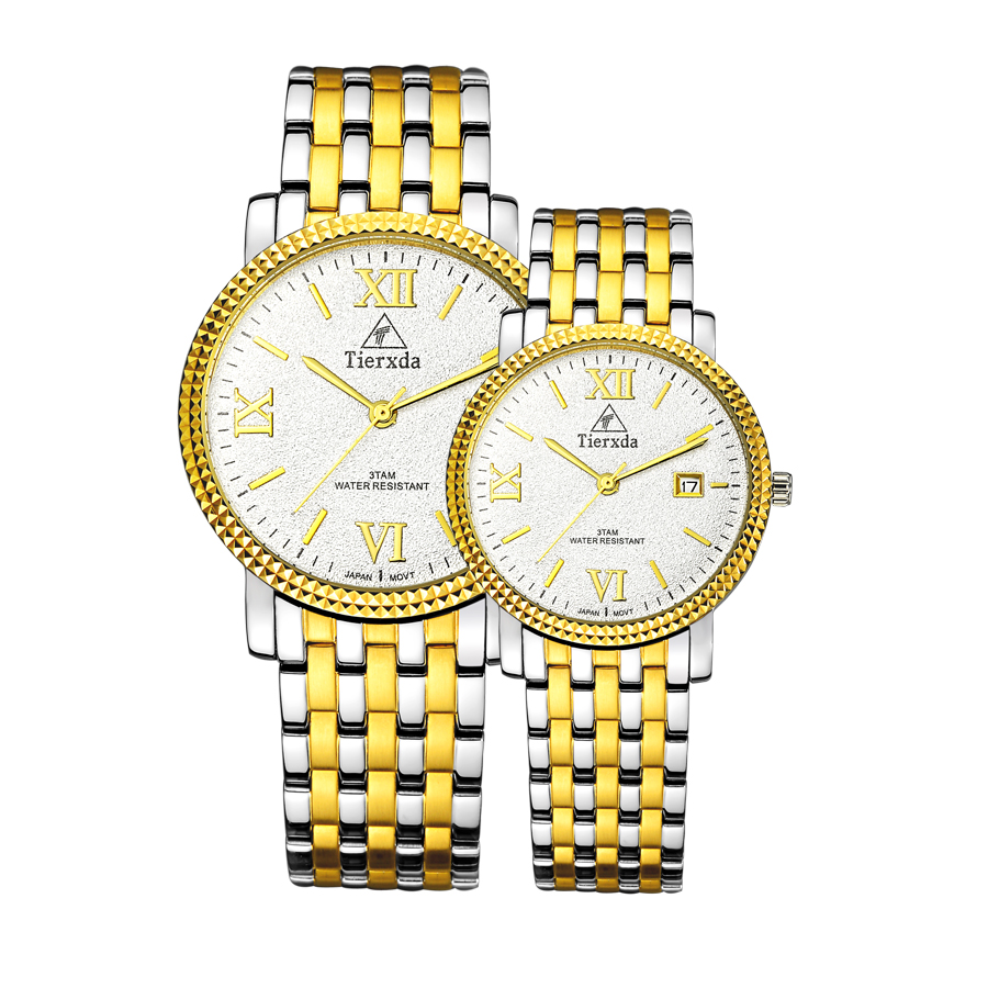 帝达时（Tierxda）手表 休闲时尚情侣手表一对 日历男士手表 钢带情侣表6056GL 