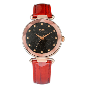 BOSS品牌手表  多边形镜面简约气质网红满天星半宝石表面真皮表带石英手表